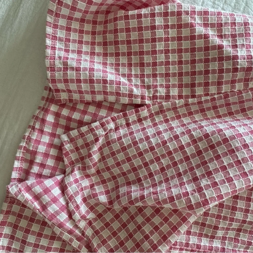 CeCe Cotton Pink and White Gingham Ruffle Blouse Puff Sleeve - Picture 5 of 8